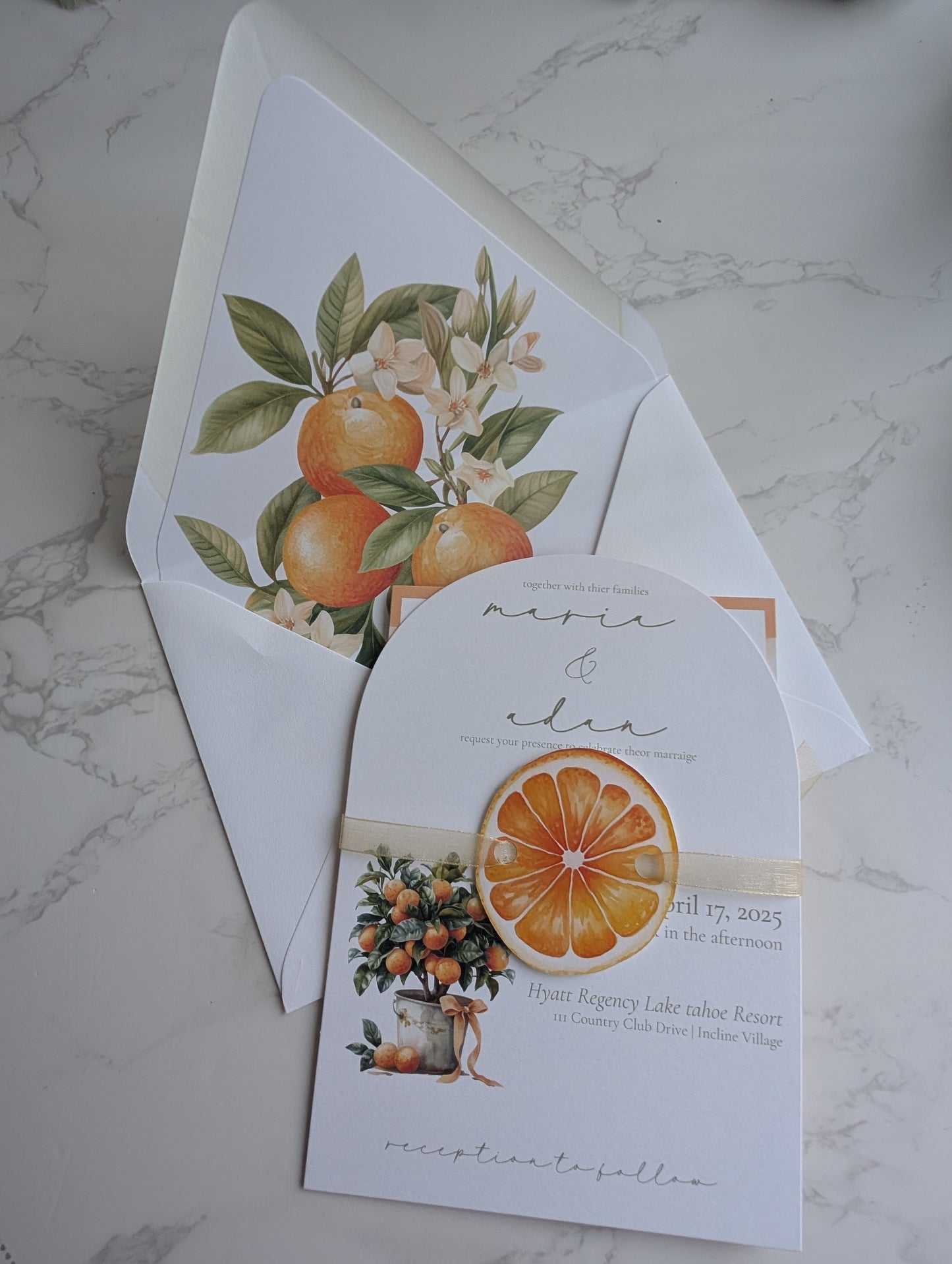 Orange Citrus Wedding Invitation Suite | 7 pc. suite | Semi-Custom