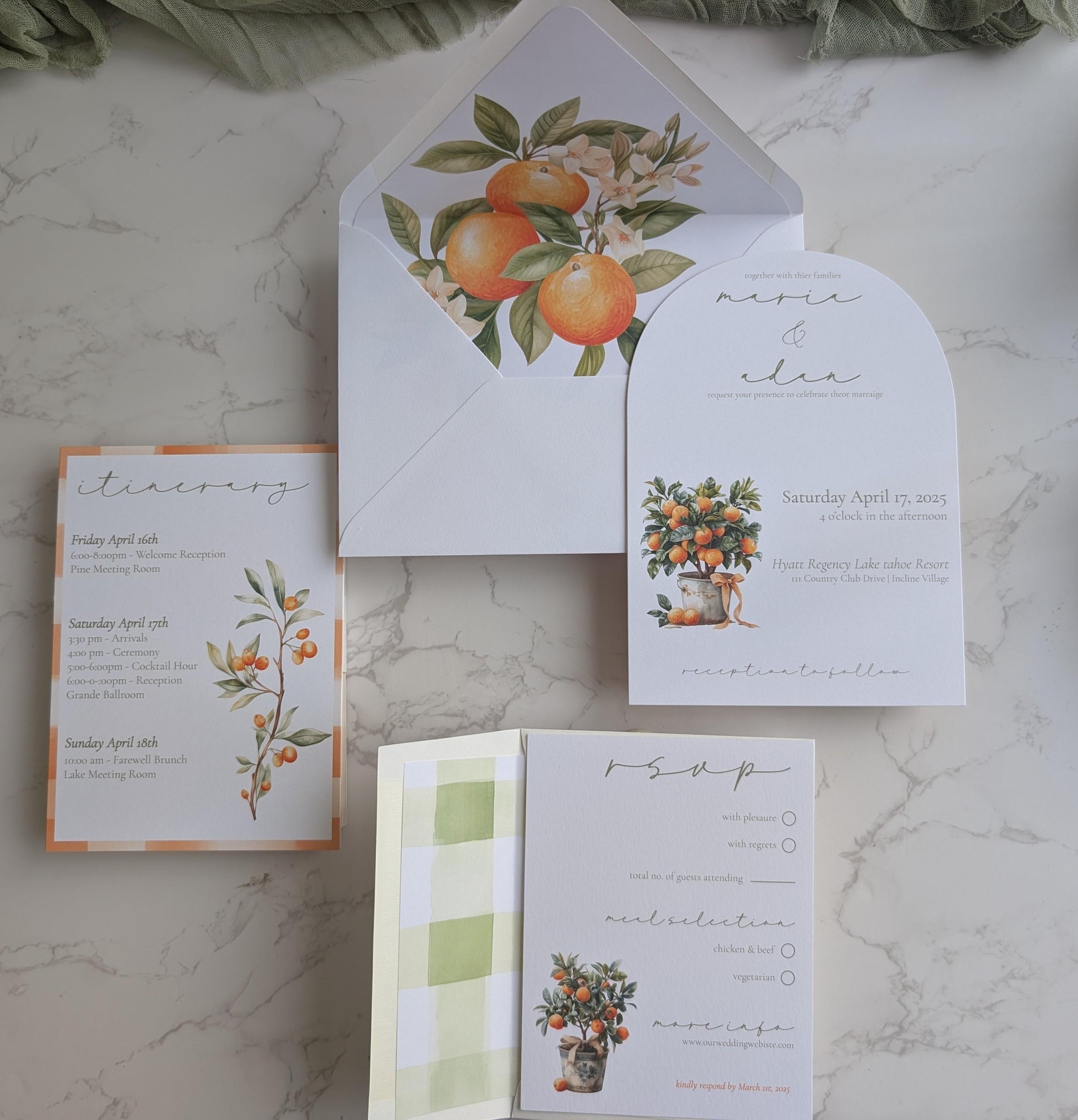 Orange Citrus Wedding Invitation Suite |  7 pc. suite | Semi-Custom