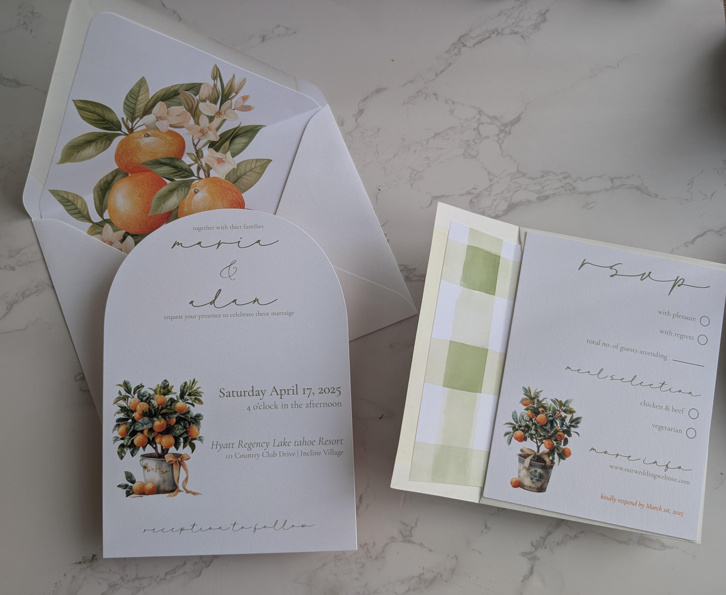 Orange Citrus Wedding Invitation Suite |  7 pc. suite | Semi-Custom