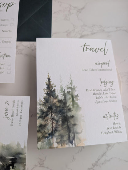 Invitation card with tree design on a marble surface