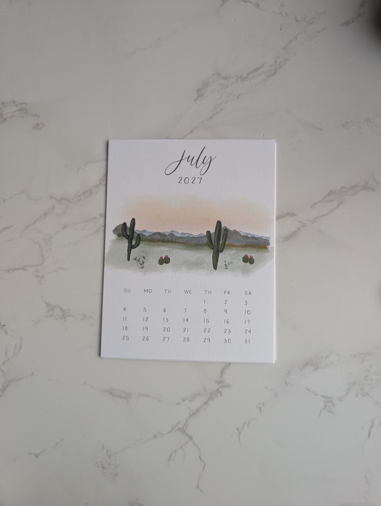 2027 Calendar | Desktop | Watercolor Design
