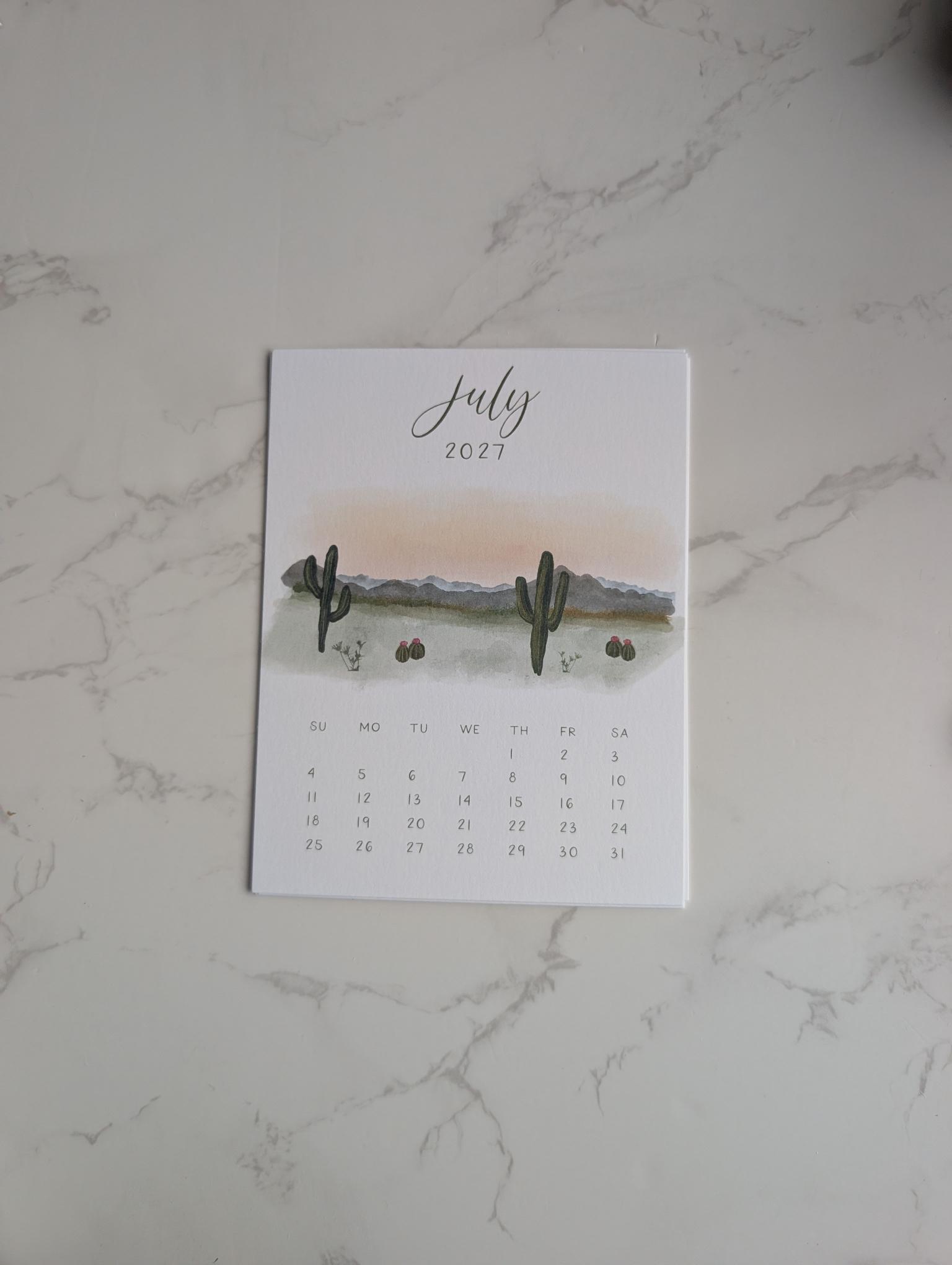 2027 Calendar | Desktop | Watercolor Design