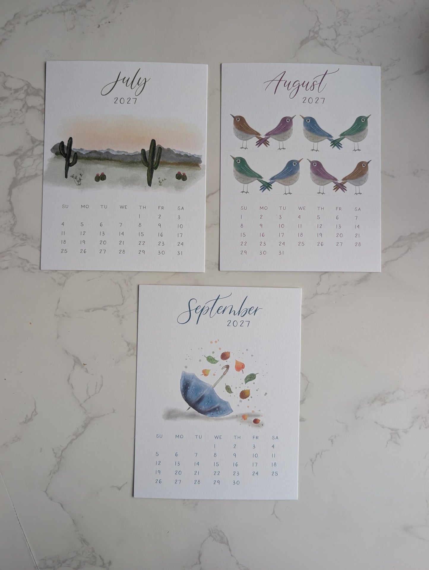2027 Calendar | Desktop | Watercolor Design