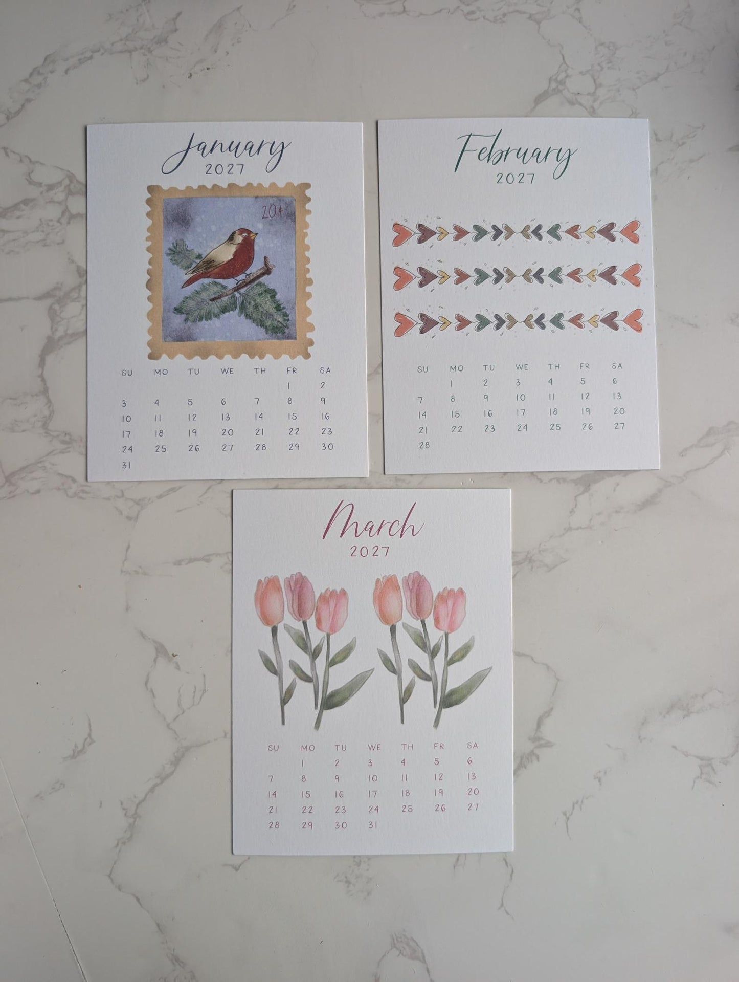2027 Calendar | Desktop | Watercolor Design