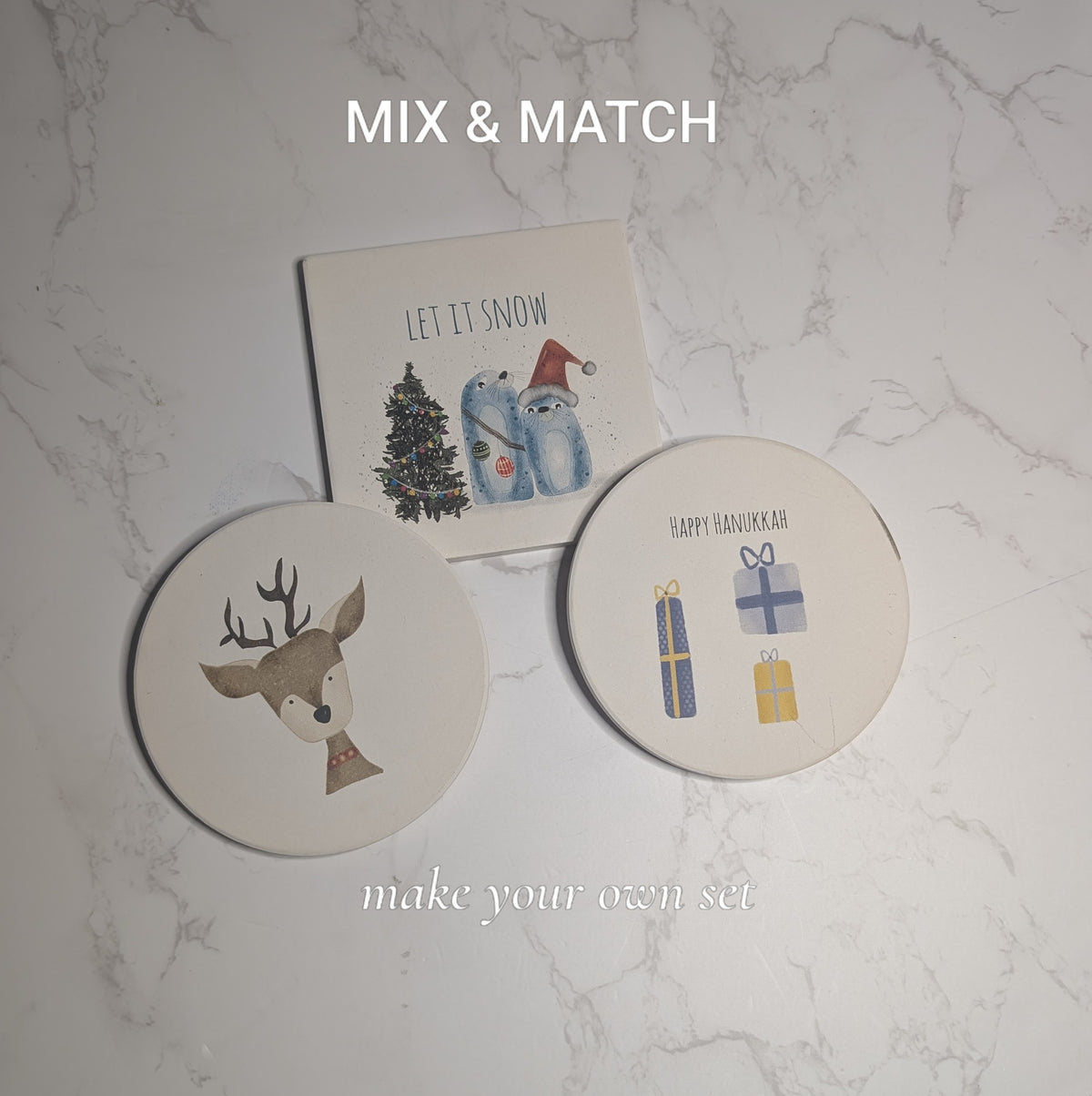 Holiday Ceramic Coaster, Original Watercolor, Mix & Match