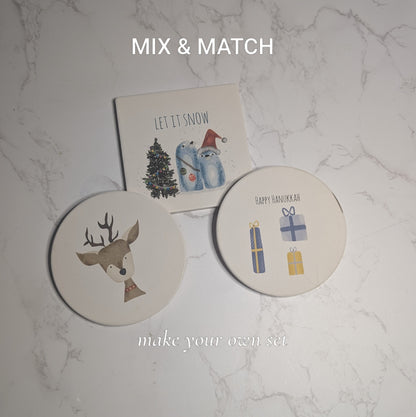 Holiday Ceramic Coaster, Original Watercolor, Mix & Match