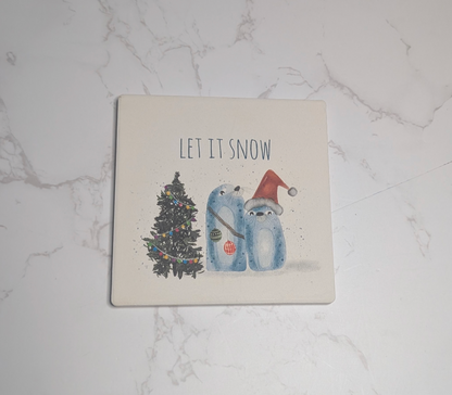 Holiday Ceramic Coaster, Original Watercolor, Mix & Match