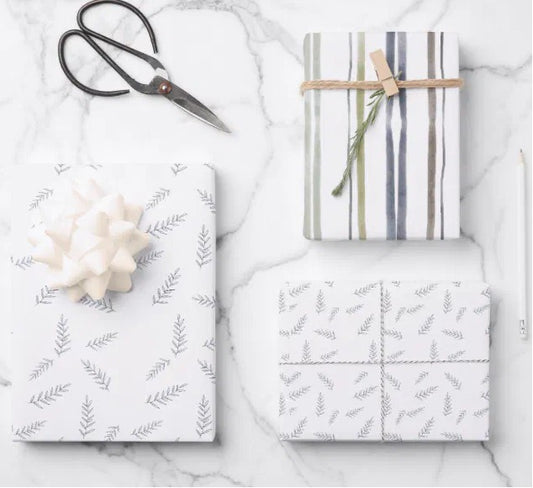 Blue Leaves & Stripes Gift Wrap