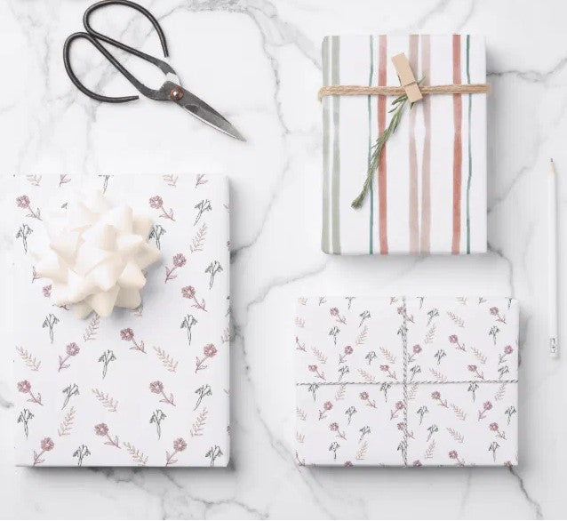 Coral Floral & Stripes Gift Wrap