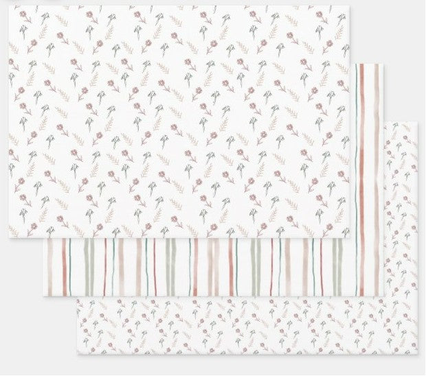 Coral Floral & Stripes Gift Wrap