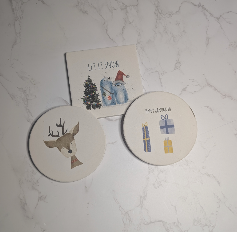 Holiday Ceramic Coaster, Original Watercolor, Mix & Match