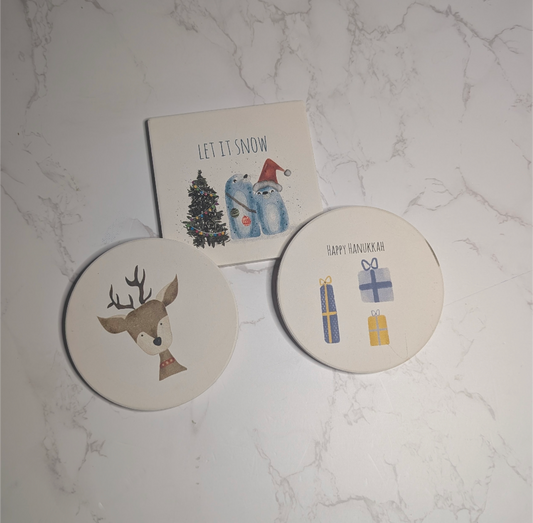 Holiday Ceramic Coaster, Original Watercolor, Mix & Match