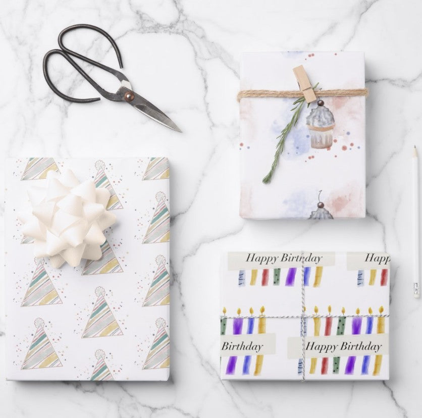 Gift Wrapping Paper, Presents, Set of 3 sheets