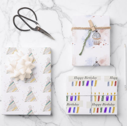 Gift Wrapping Paper, Presents, Set of 3 sheets