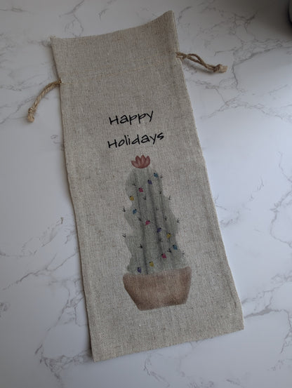 Wine Bag | Holiday Collection | Watercolor design | Linen