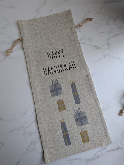 Wine Bag | Holiday Collection | Watercolor design | Linen