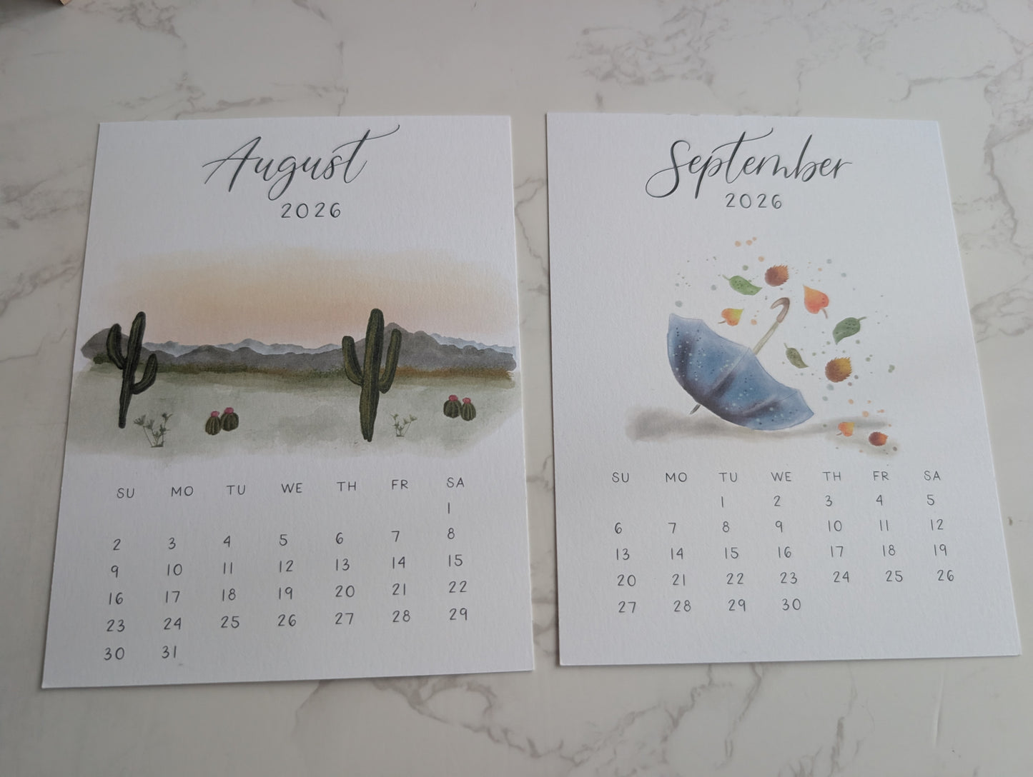 2026 Calendar | Jun-Dec | Desktop | Watercolor Design
