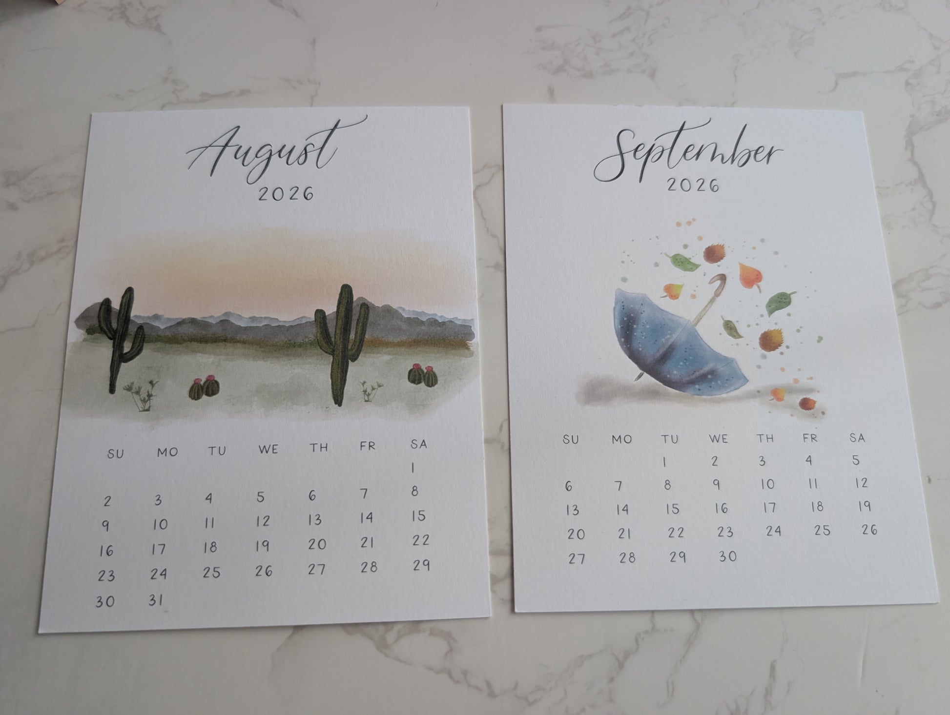 2026 Calendar | Jun-Dec | Desktop | Watercolor Design