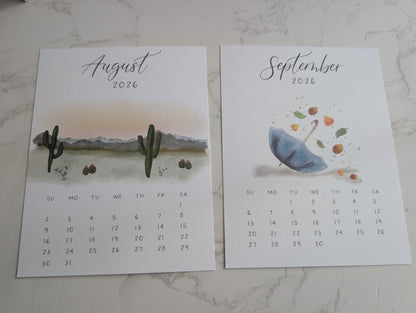 2026 Calendar | Jun-Dec | Desktop | Watercolor Design