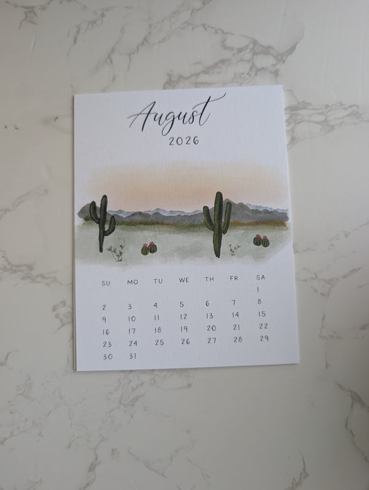 2026 Calendar | Aug -Dec | Desktop | Watercolor Design