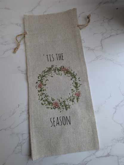 Wine Bag | Holiday Collection | Watercolor design | Linen