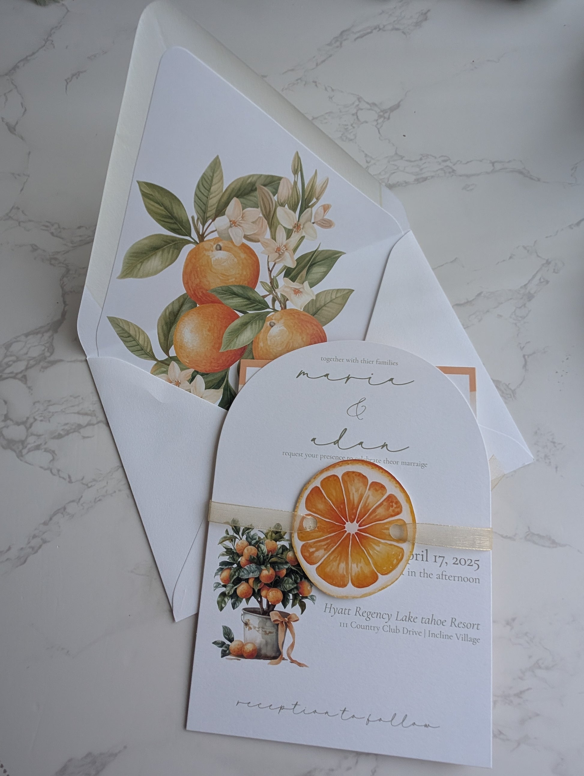 Orange Citrus Wedding Invitation Suite |  7 pc. suite | Semi-Custom