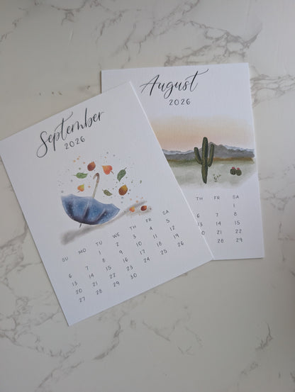 2026 Calendar | Jun-Dec | Desktop | Watercolor Design