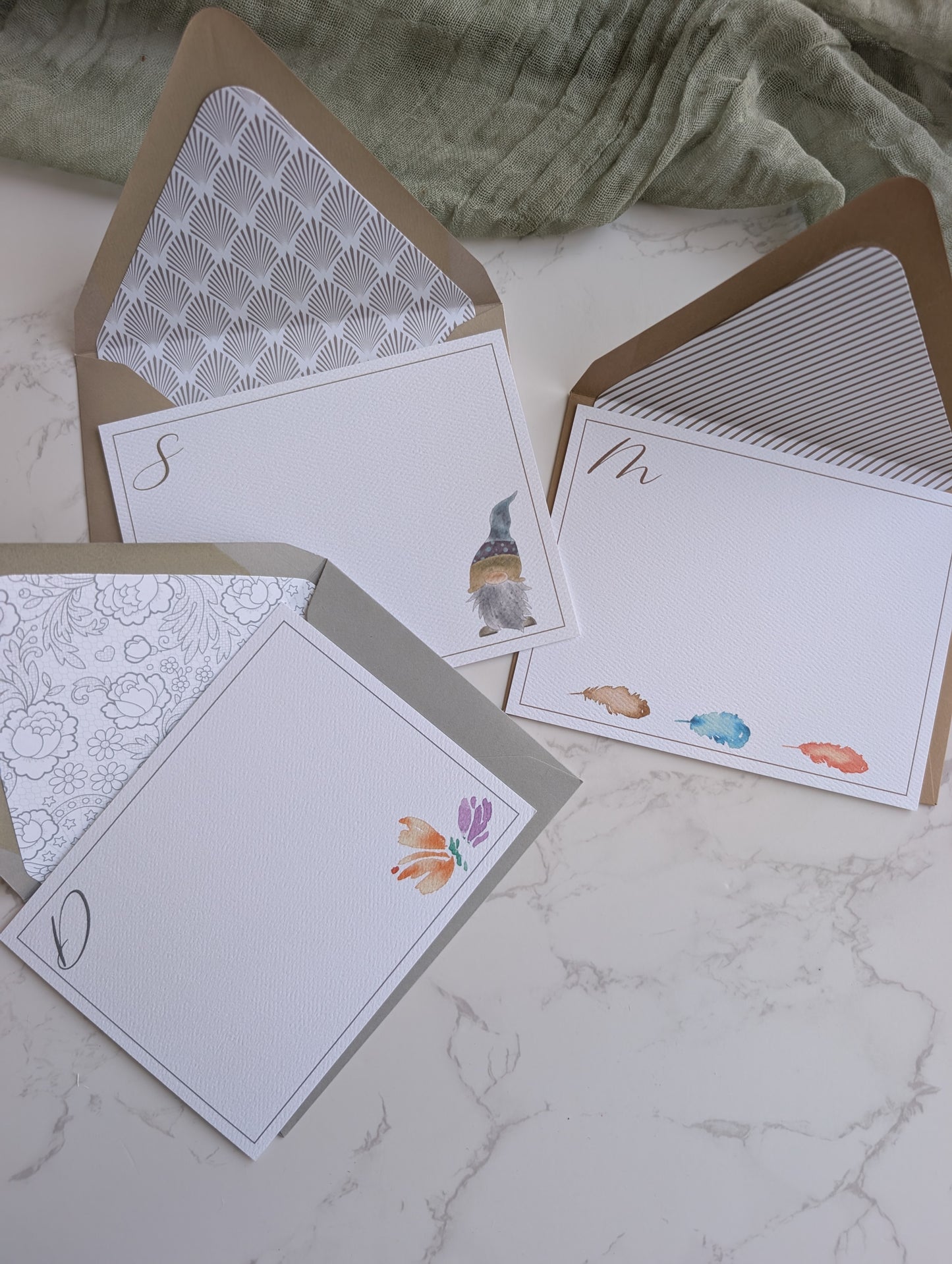 Monogram Card  | Watercolor | Lined Envelope
