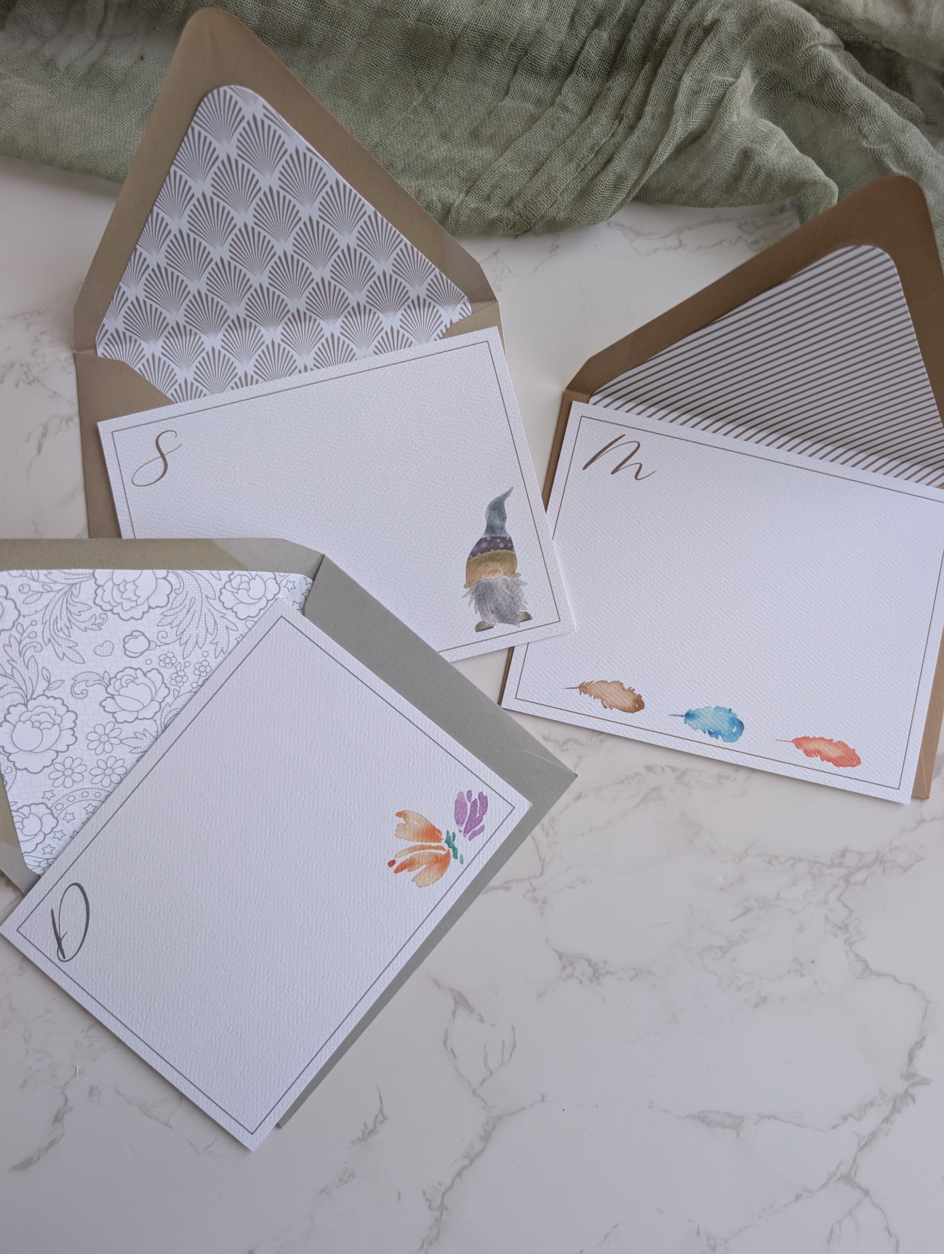 Monogram Card  | Watercolor | Lined Envelope