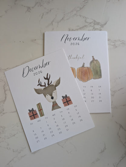 2026 Calendar | Jun-Dec | Desktop | Watercolor Design