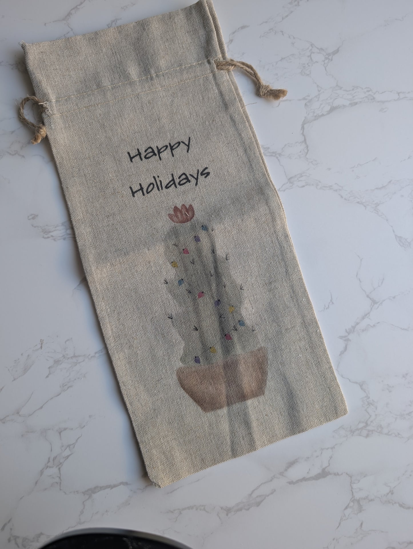 Wine Bag | Holiday Collection | Watercolor design | Linen