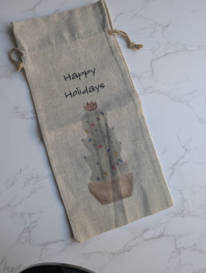 Wine Bag | Holiday Collection | Watercolor design | Linen