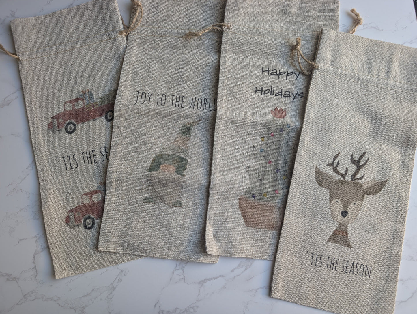 Wine Bag | Holiday Collection | Watercolor design | Linen