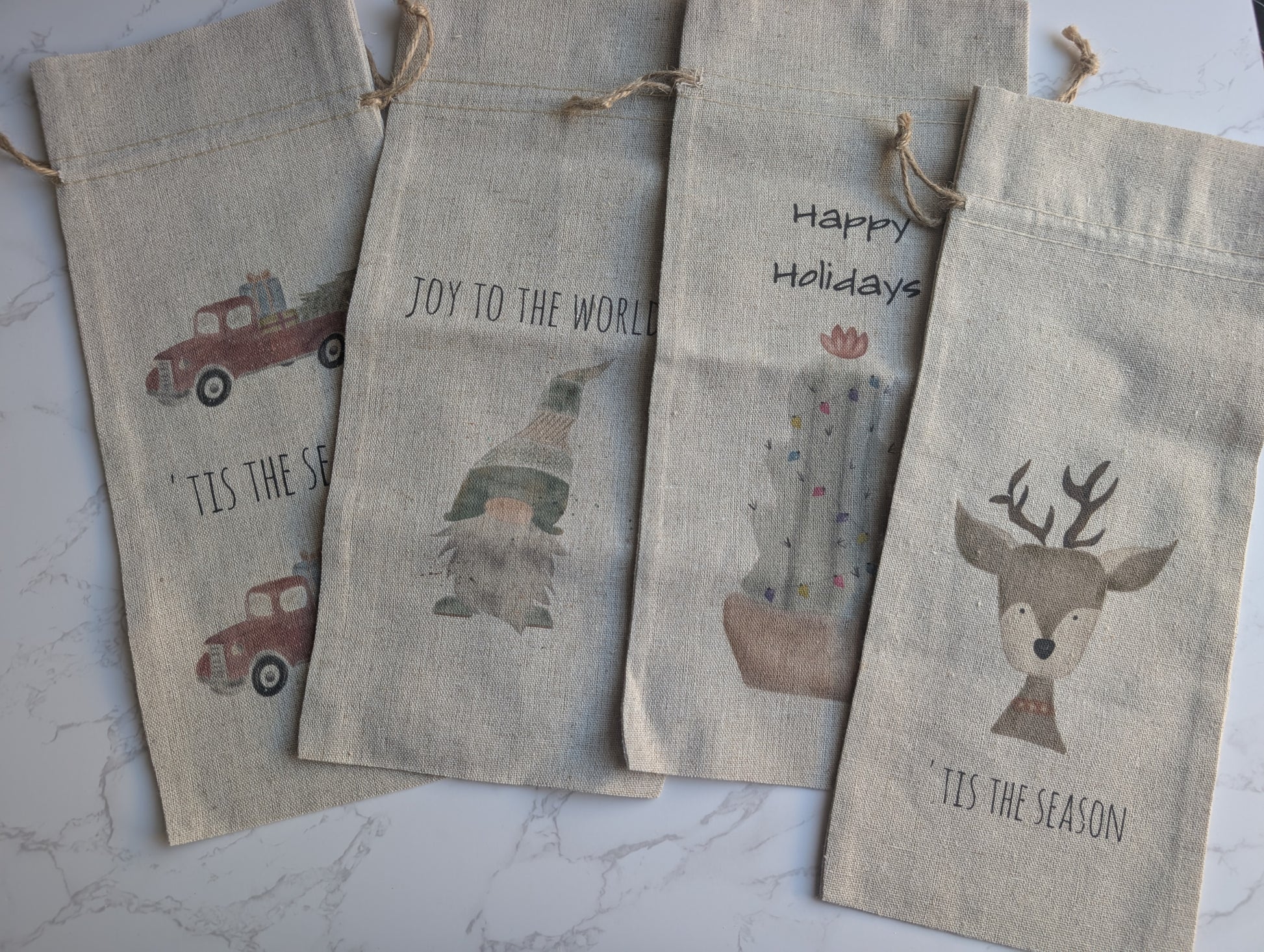 Wine Bag | Holiday Collection | Watercolor design | Linen