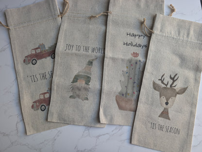 Wine Bag | Holiday Collection | Watercolor design | Linen